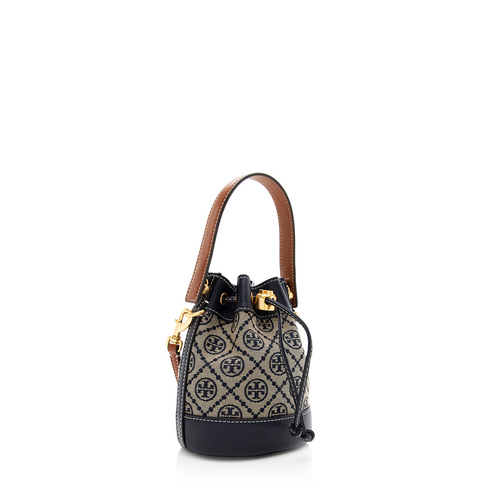 Tory Burch T Monogram Jacquard Mini Bucket Bag (SHF-20673)