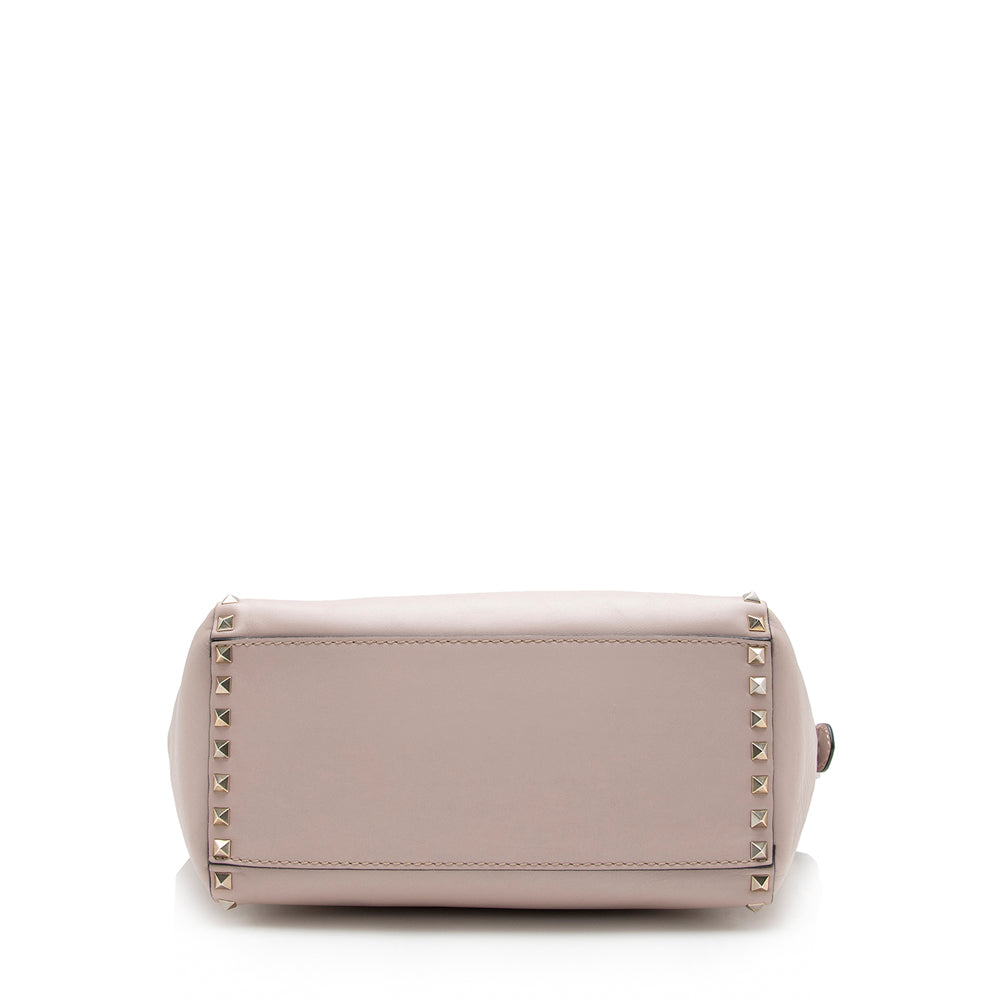 Valentino Calfskin Rockstud Double Handle Medium Tote (SHF-16009)