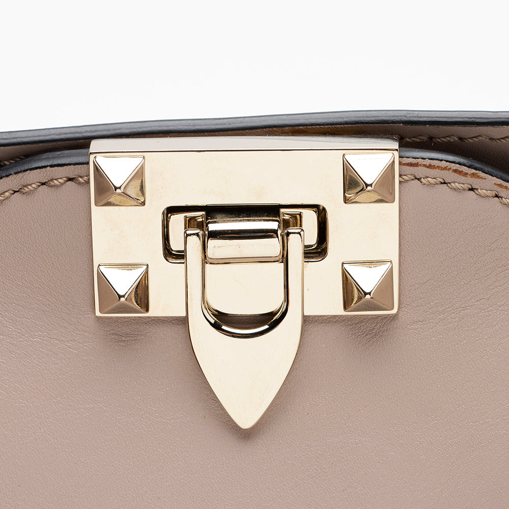 Valentino Calfskin Rockstud Double Handle Medium Tote (SHF-16009)