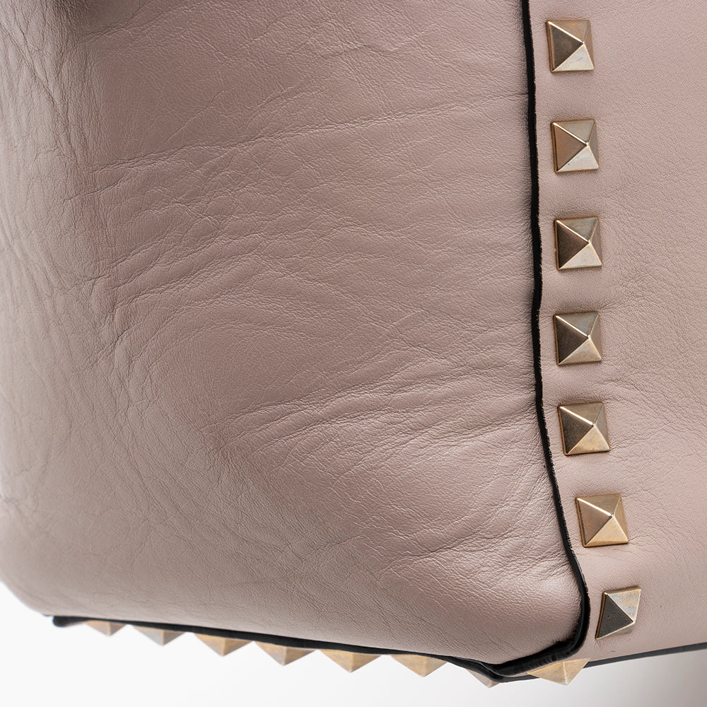 Valentino Calfskin Rockstud Double Handle Medium Tote (SHF-16009)