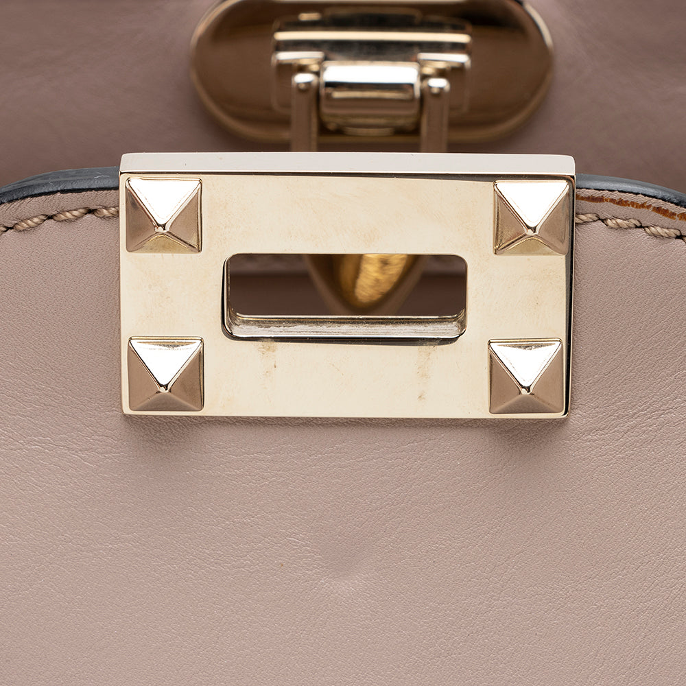 Valentino Calfskin Rockstud Double Handle Medium Tote (SHF-16009)