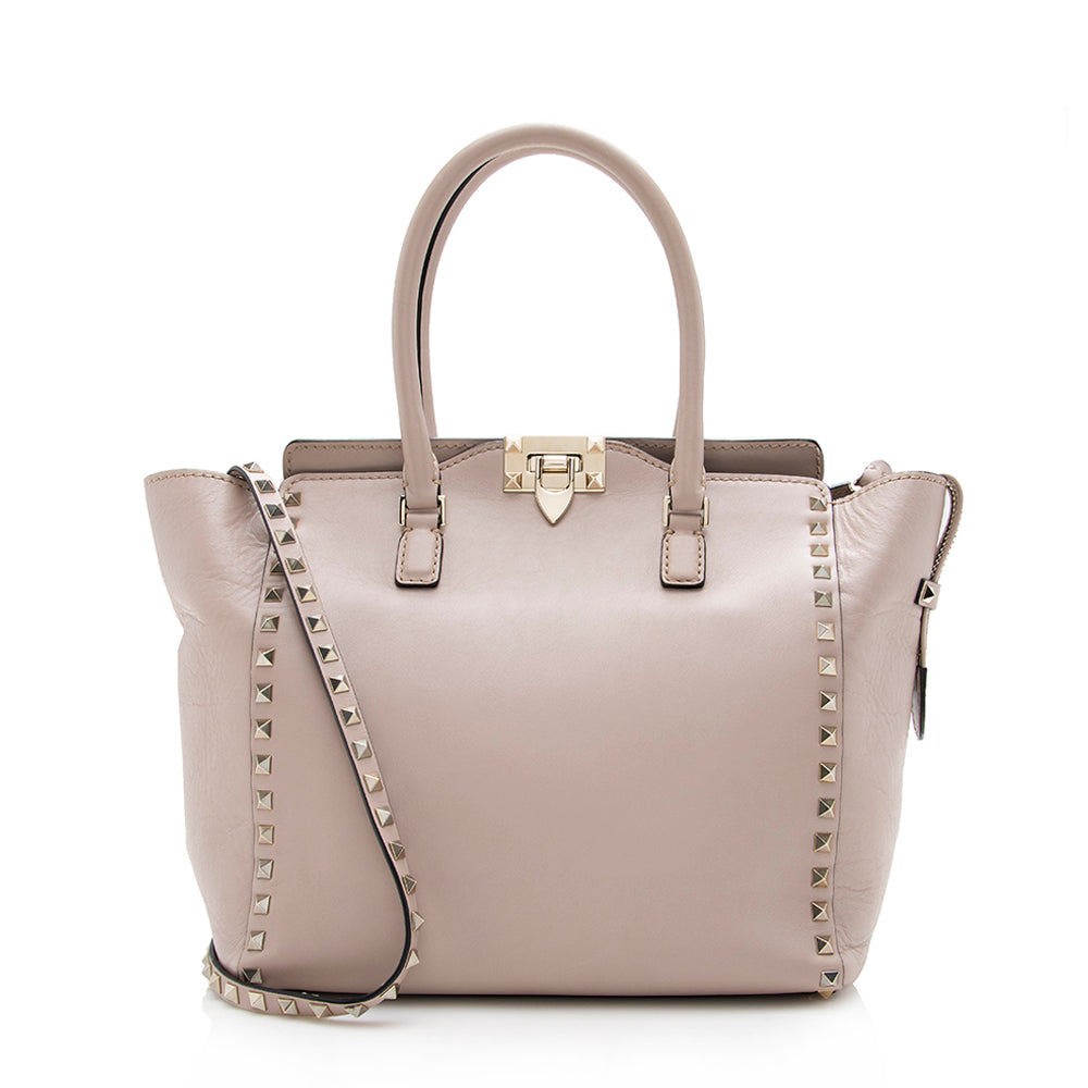 Valentino Calfskin Rockstud Double Handle Medium Tote (SHF-16009)