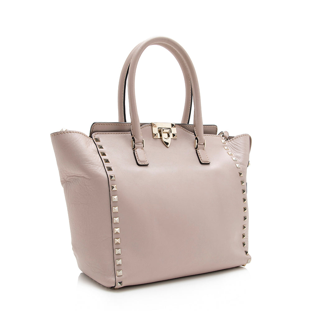 Valentino Calfskin Rockstud Double Handle Medium Tote (SHF-16009)