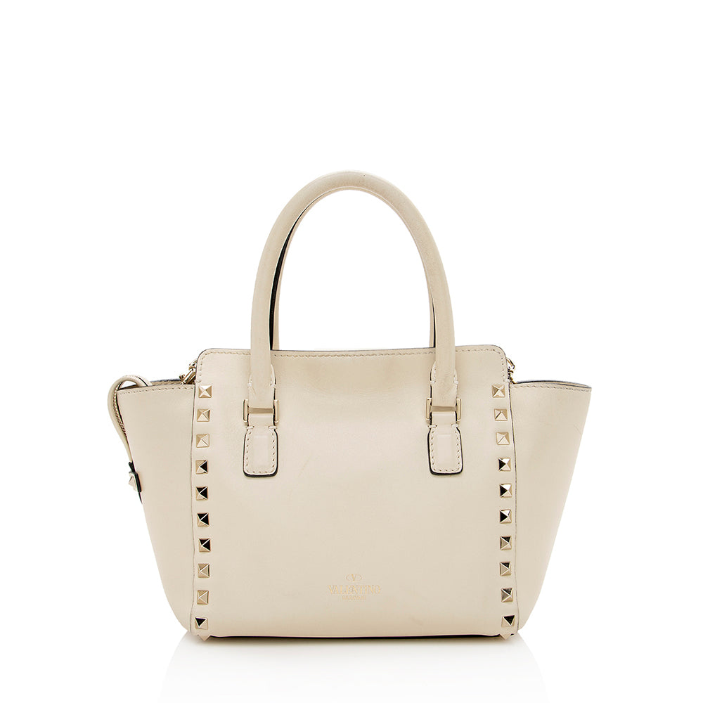 Valentino Calfskin Rockstud Double Handle Mini Tote (SHF-15923)