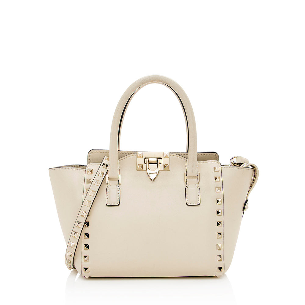 Valentino Calfskin Rockstud Double Handle Mini Tote (SHF-15923)
