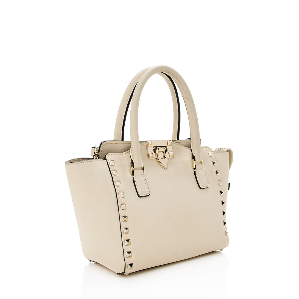 Valentino Calfskin Rockstud Double Handle Mini Tote (SHF-15923)