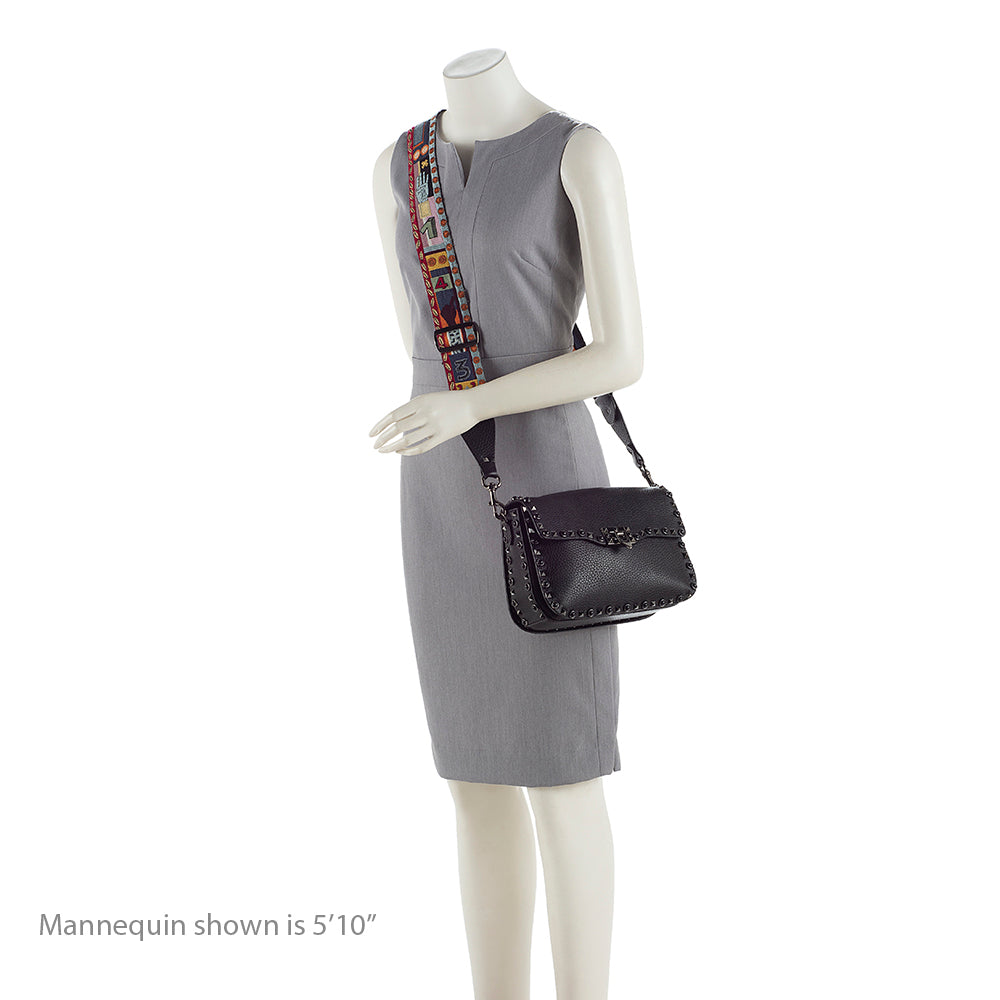 Valentino Calfskin Rolling Rockstud Guitar-Strap Shoulder Bag (SHF-19351)