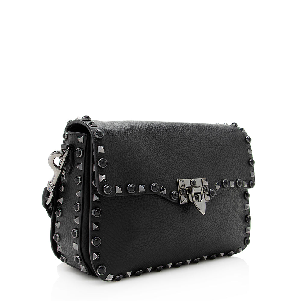 Valentino Calfskin Rolling Rockstud Guitar-Strap Shoulder Bag (SHF-19351)