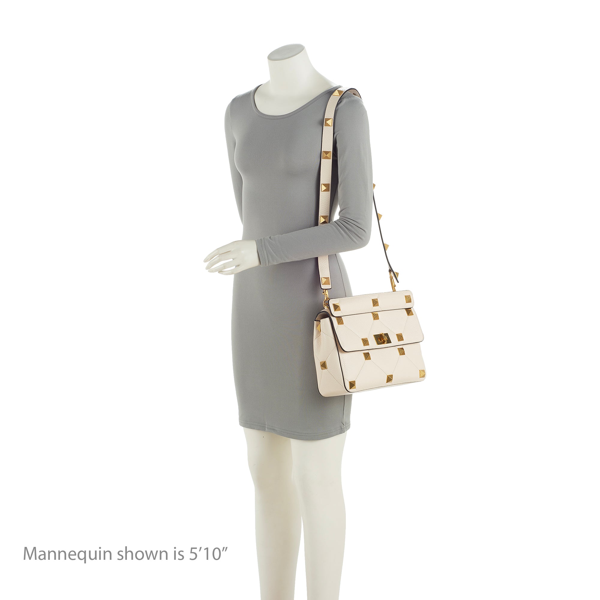 Valentino Grained Calfskin Hammered Roman Stud Large Shoulder Bag (SHF-23647)