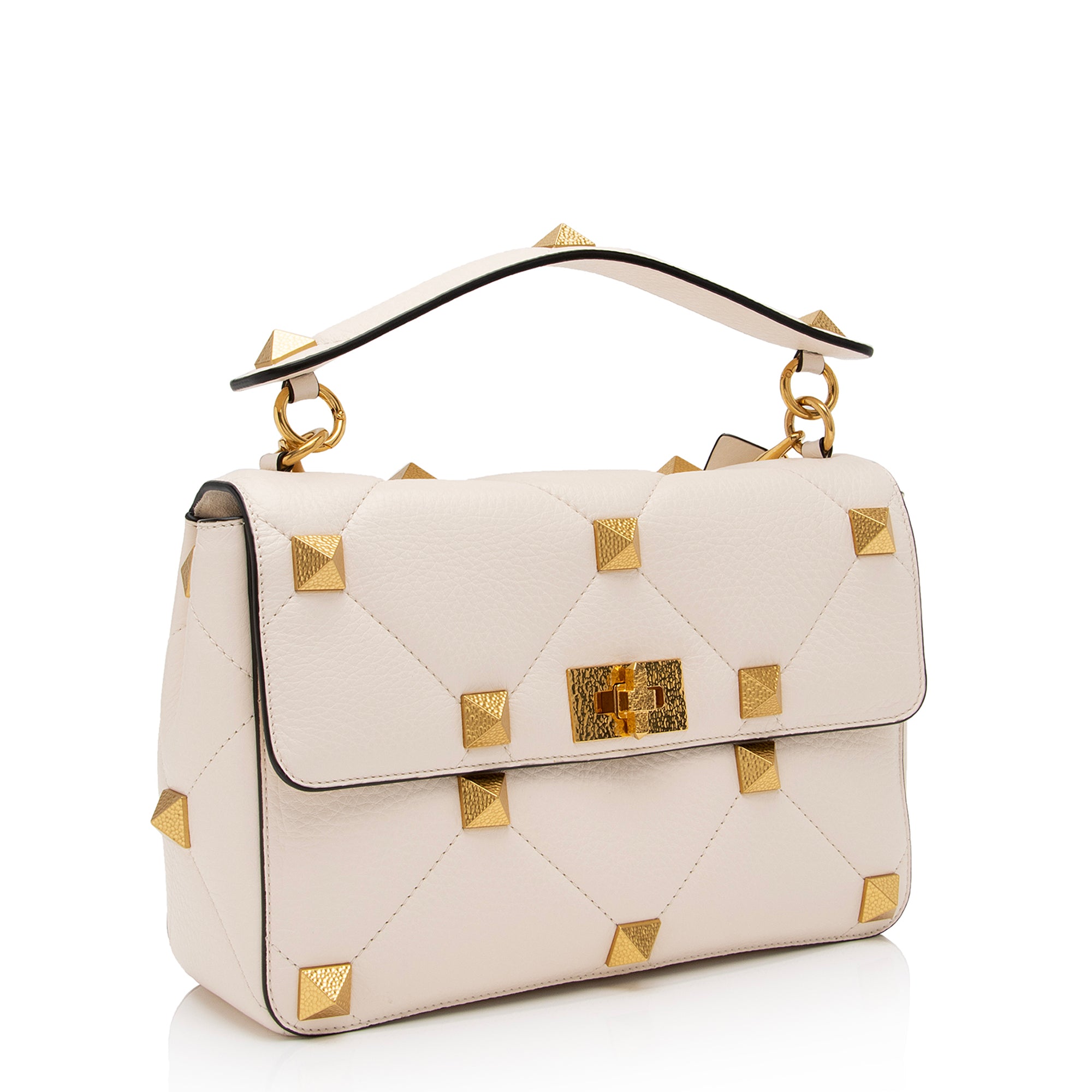 Valentino Grained Calfskin Hammered Roman Stud Large Shoulder Bag (SHF-23647)