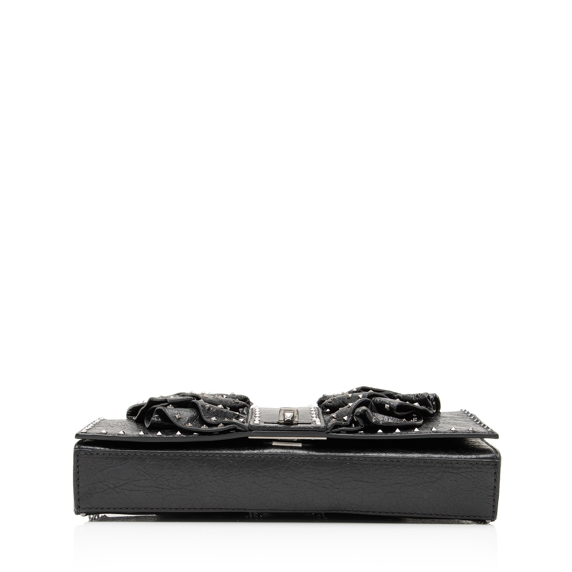 Valentino Lambskin Ruffle Rockstud Spike Very V Clutch (SHF-23893)