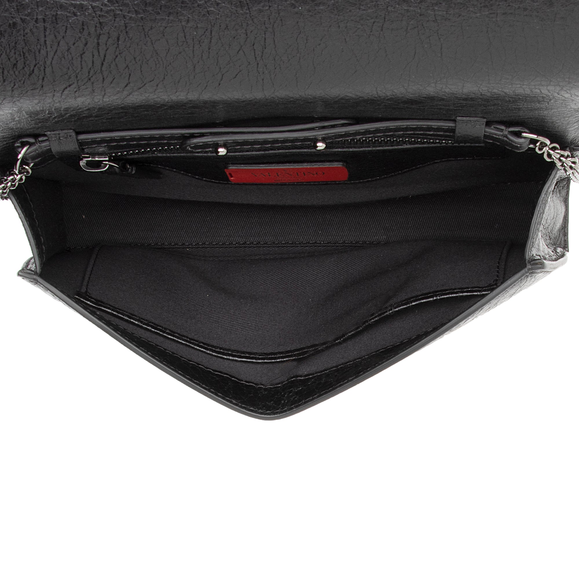 Valentino Lambskin Ruffle Rockstud Spike Very V Clutch (SHF-23893)