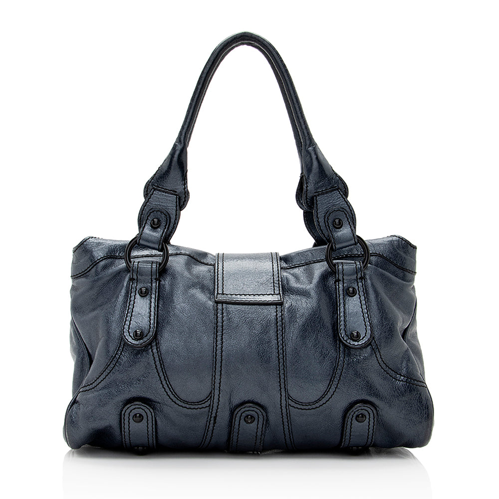 Valentino Metallic Leather Catch Satchel (SHF-20681)