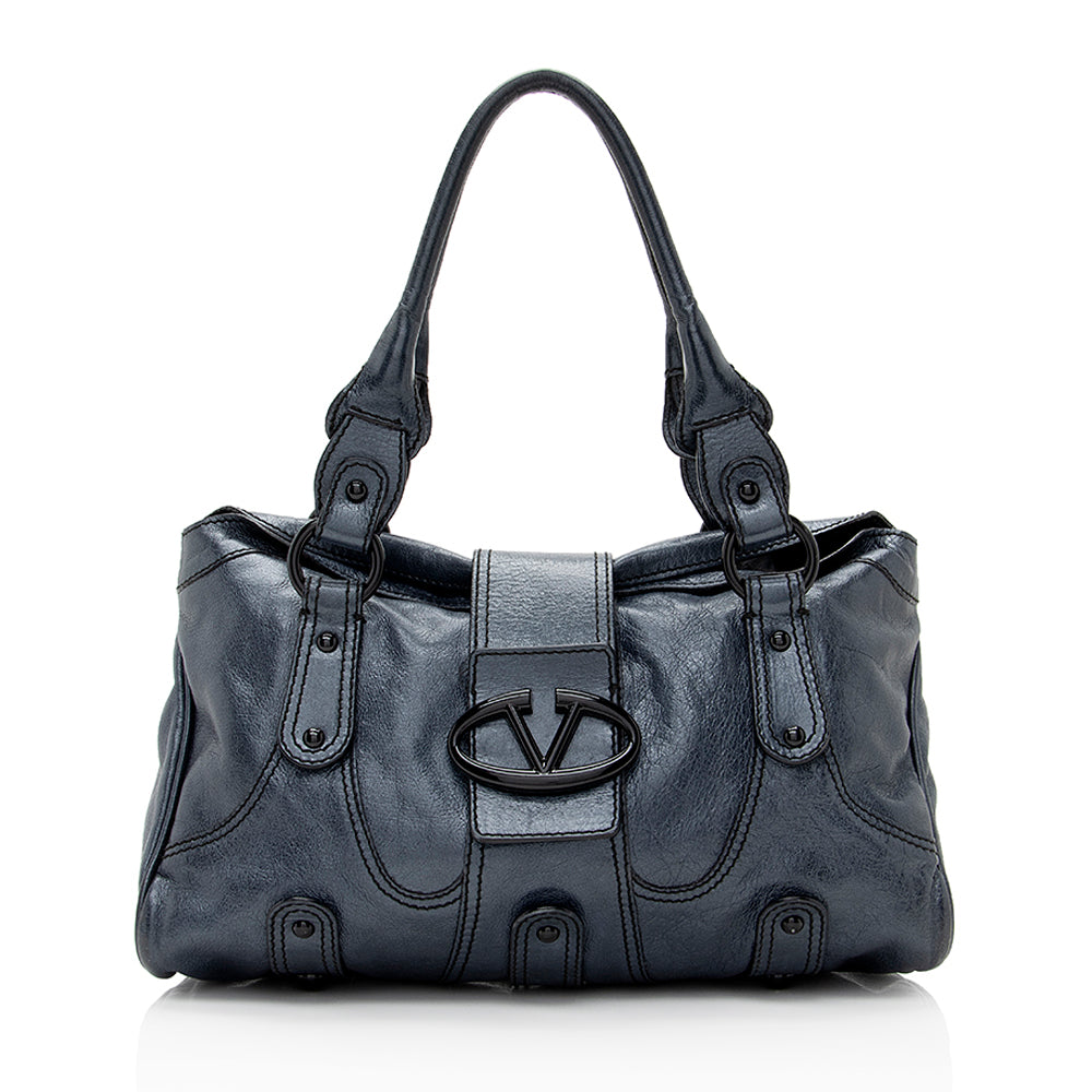 Valentino Metallic Leather Catch Satchel (SHF-20681)