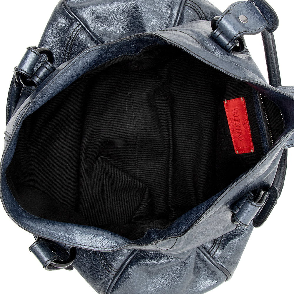 Valentino Metallic Leather Catch Satchel (SHF-20681)