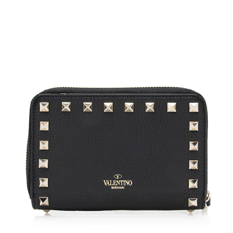 Valentino Leather Rockstud Compact Zip Wallet (SHF-20527)