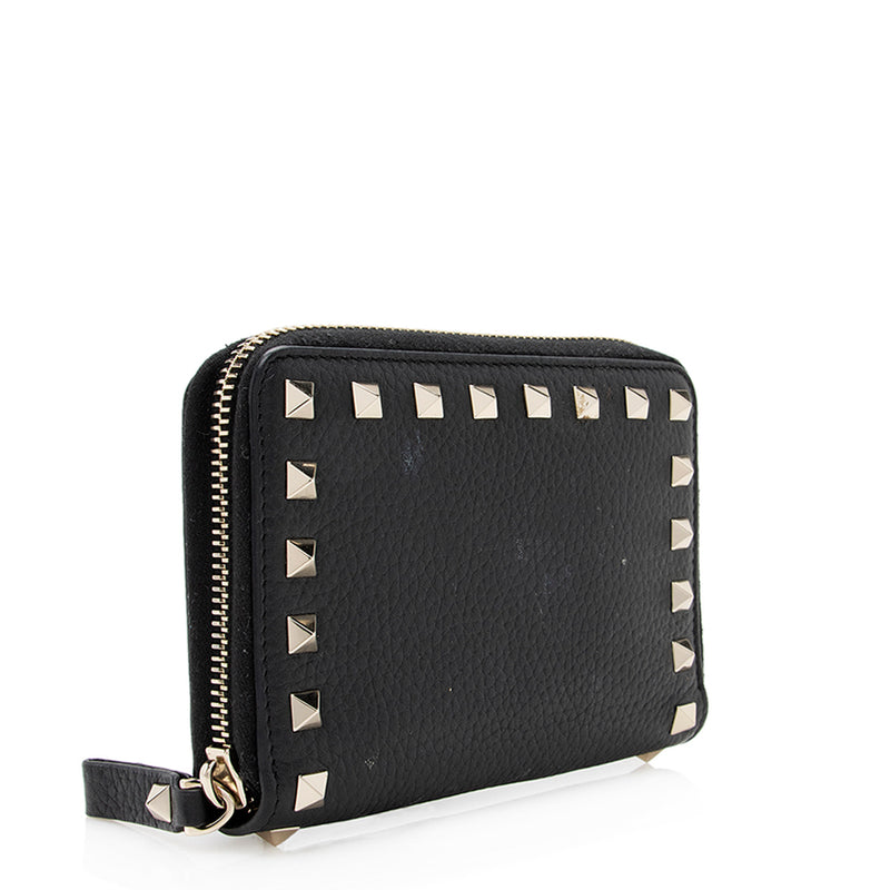 Valentino Leather Rockstud Compact Zip Wallet (SHF-20527)