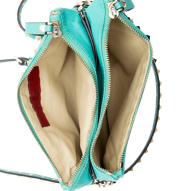 Valentino Leather Rockstud Double Zip Crossbody Bag (SHF-18972)