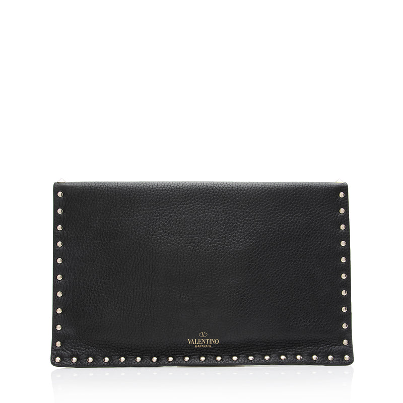 Valentino Leather Rockstud Envelope Flap Clutch (SHF-23667)