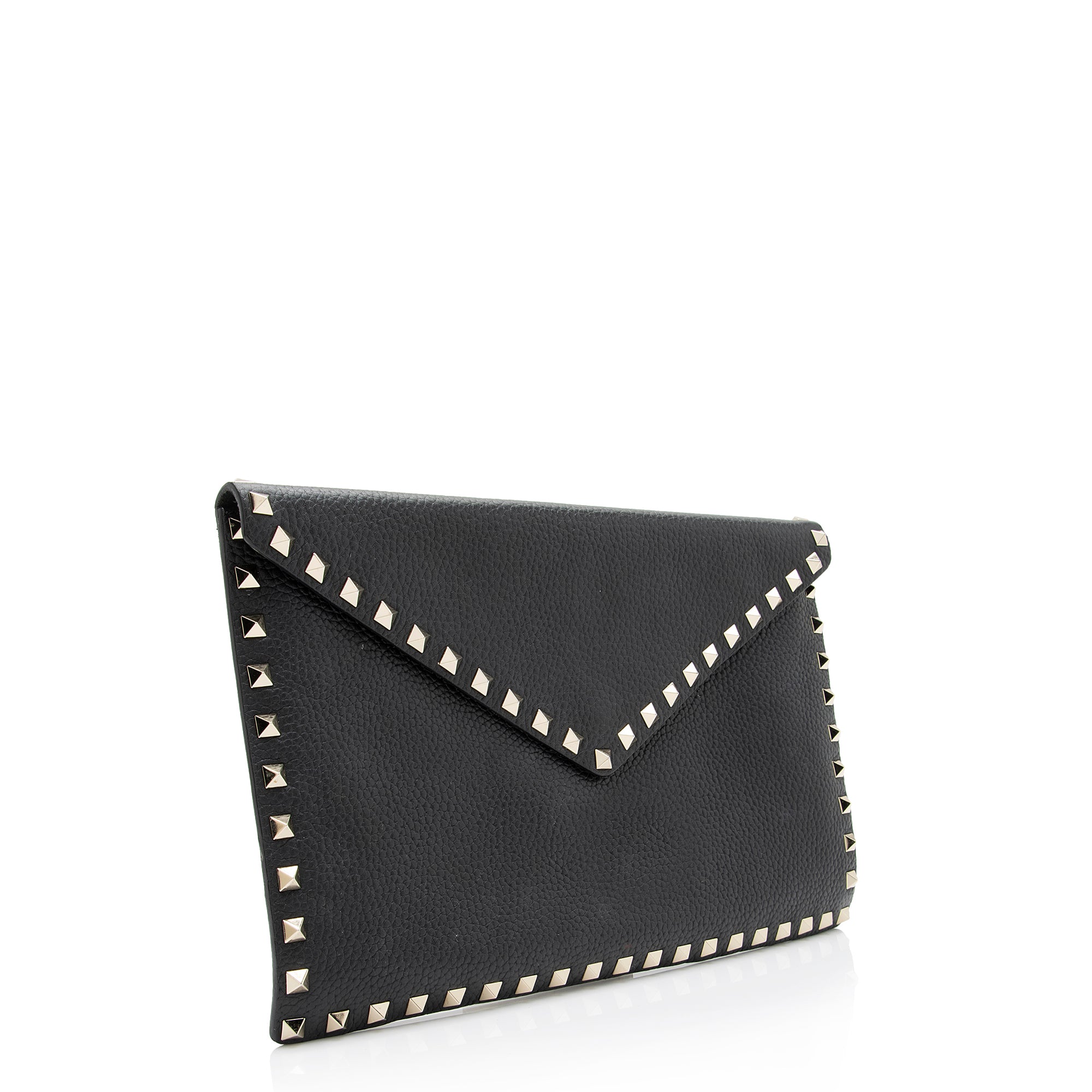 Valentino Leather Rockstud Envelope Flap Clutch (SHF-23667)