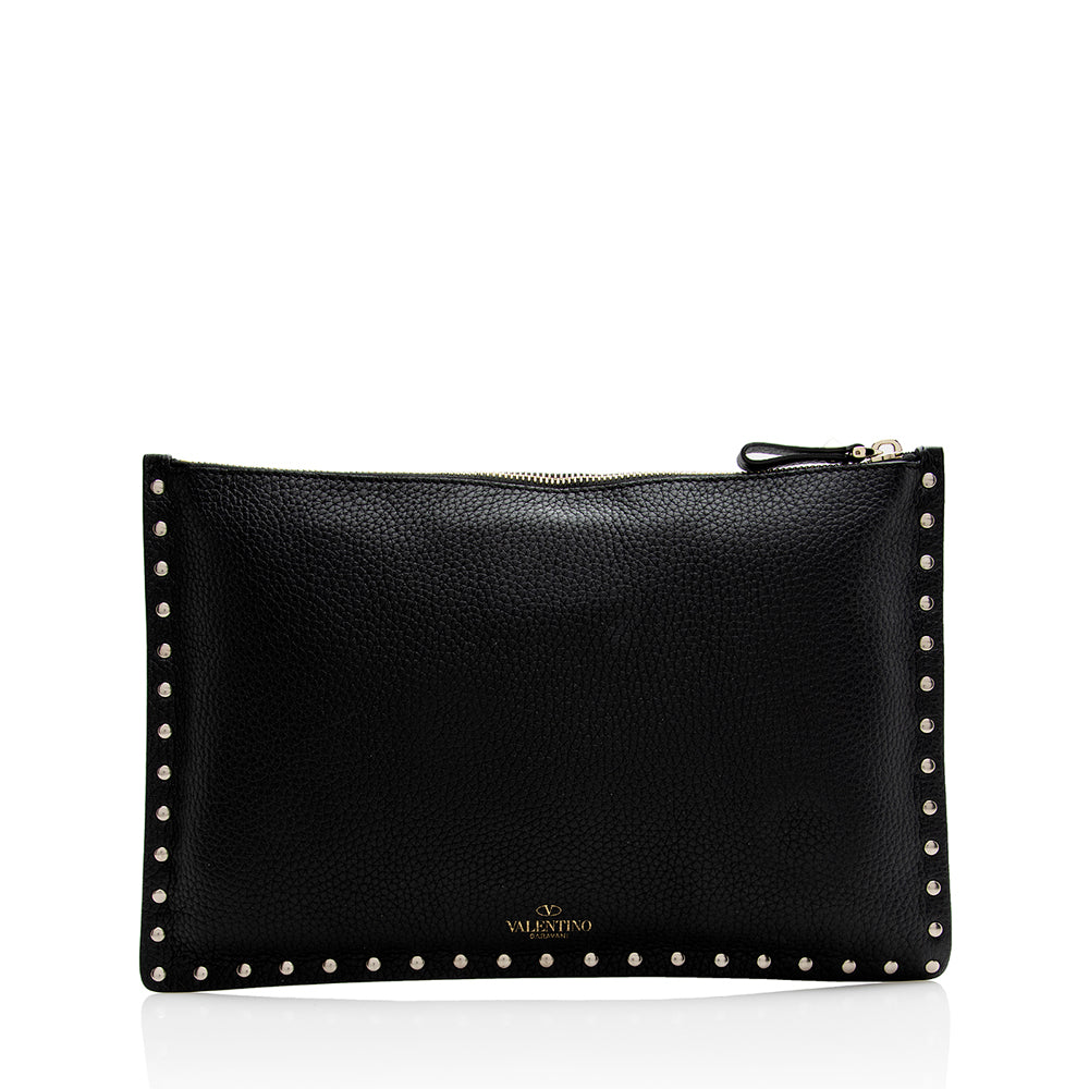 Valentino Leather Rockstud Large Flat Clutch (SHF-21847)