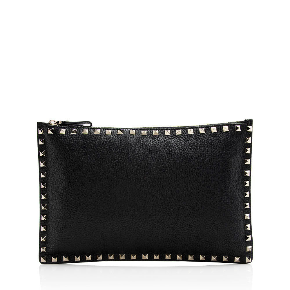 Valentino Leather Rockstud Large Flat Clutch (SHF-21847)