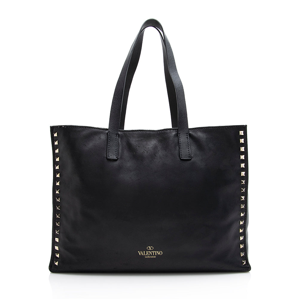 Valentino Leather Rockstud Open Medium Tote - FINAL SALE (SHF-21650)