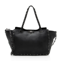 Valentino Leather Rolling Rockstud Small Tote (SHF-19319)