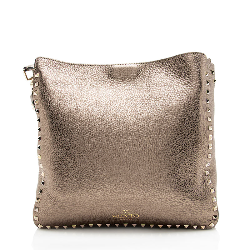Valentino Metallic Calfskin Rockstud Messenger Bag (SHF-18357)