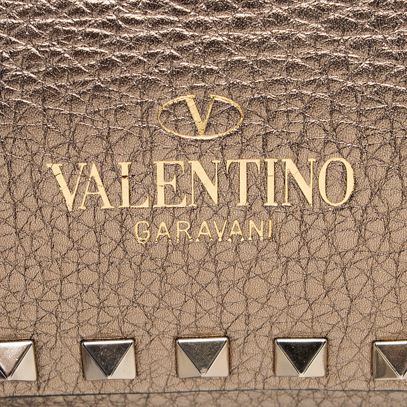 Valentino Metallic Calfskin Rockstud Messenger Bag (SHF-18357)