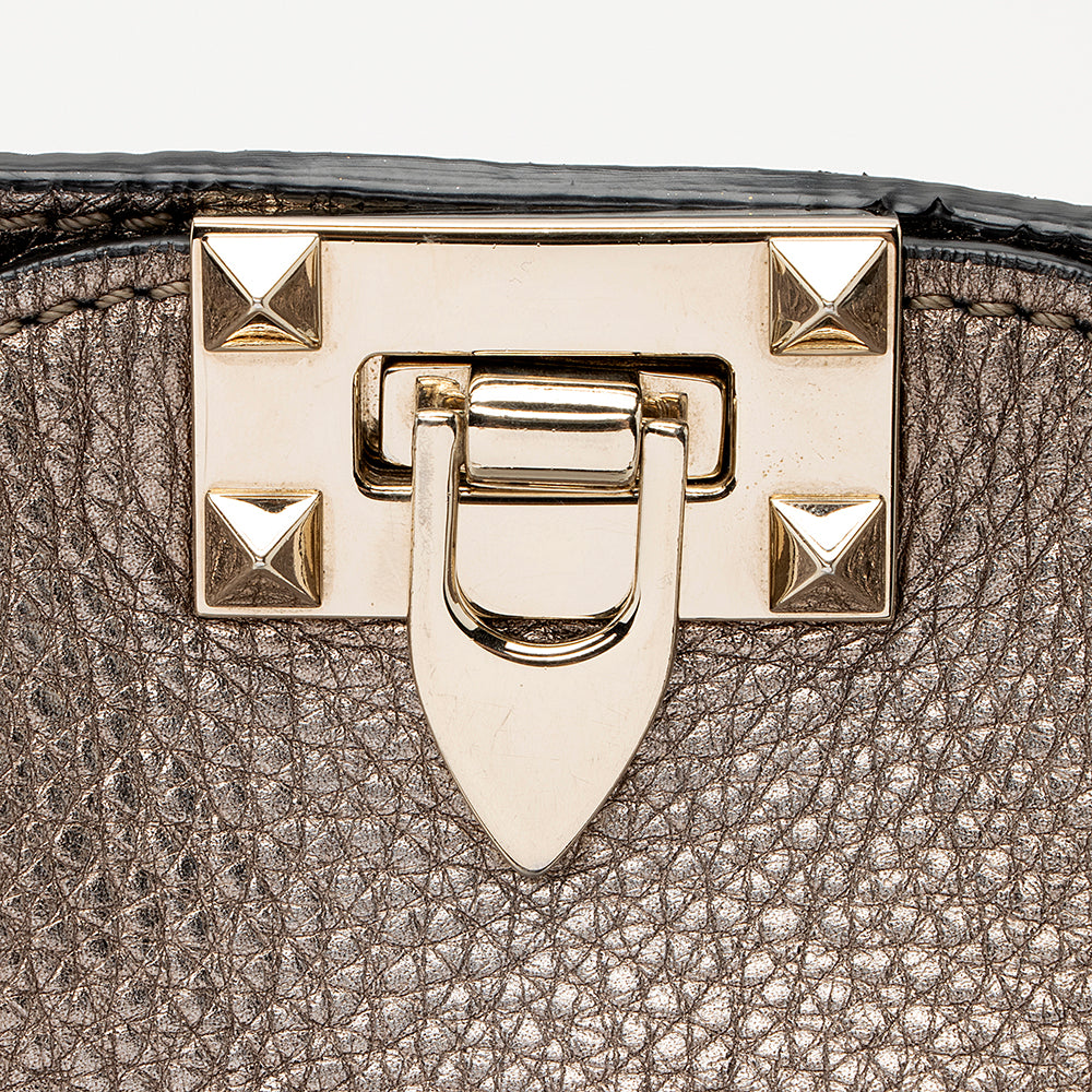 Valentino Metallic Calfskin Rockstud Messenger Bag (SHF-21791)