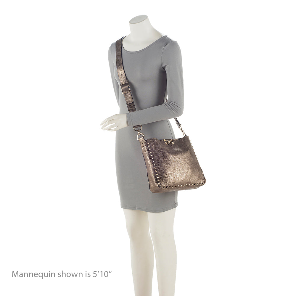 Valentino Metallic Calfskin Rockstud Messenger Bag (SHF-21791)