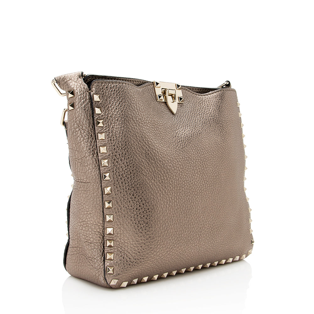 Valentino Metallic Calfskin Rockstud Messenger Bag (SHF-21791)