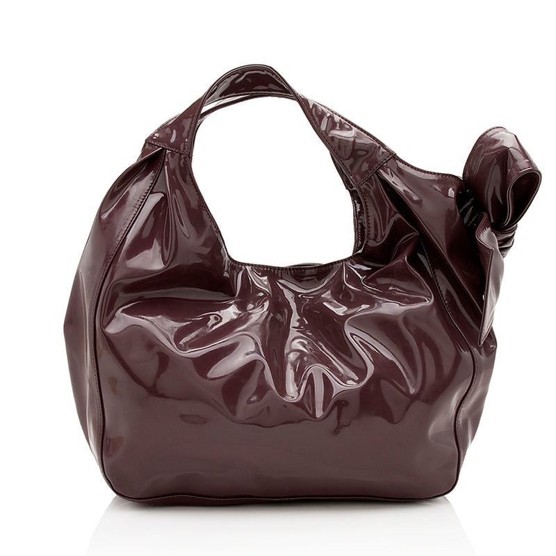 VALENTINO Nuage Bow Patent Leather Tote Bag Red
