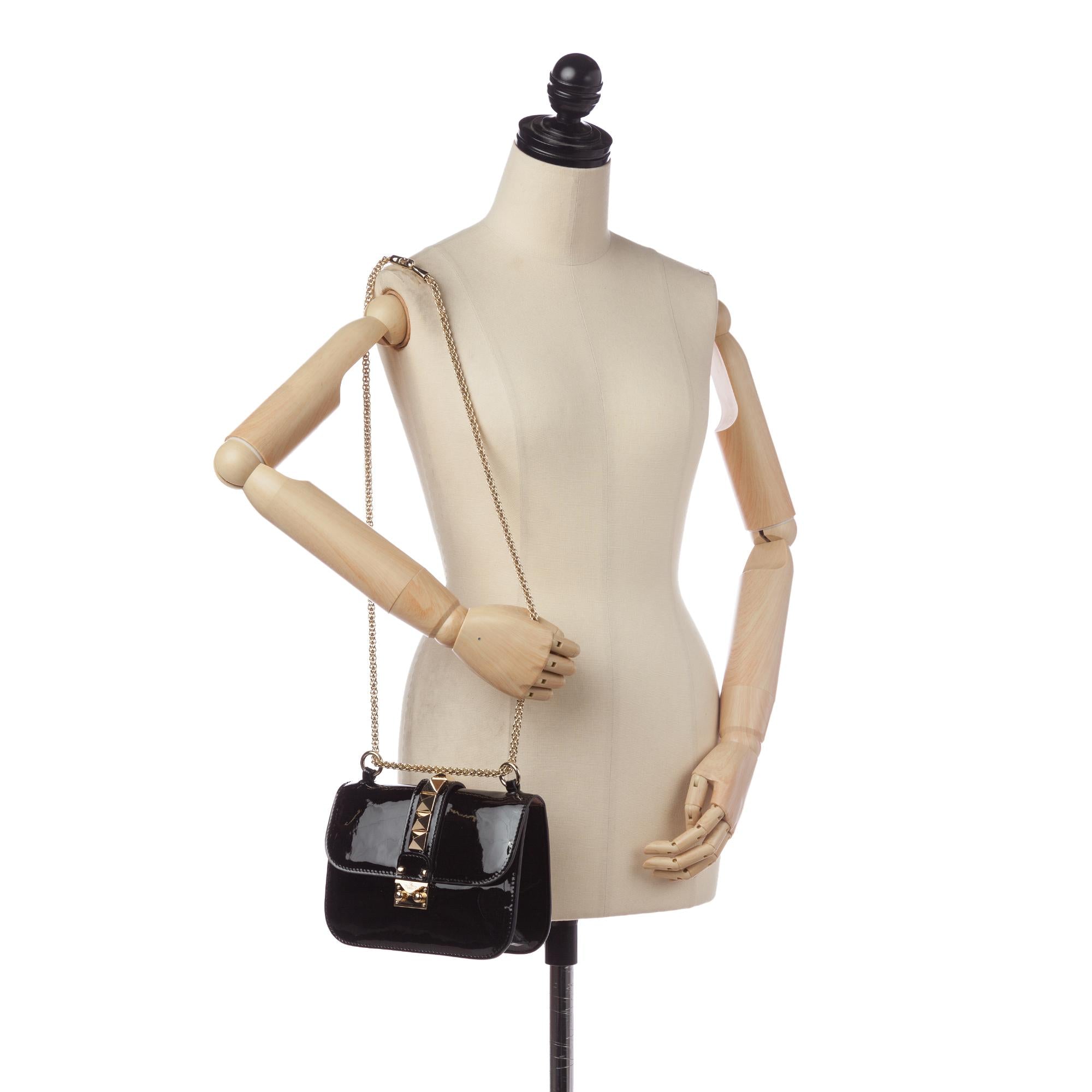 Valentino Rockstud Glam Lock Patent Leather Crossbody Bag (SHG-34296)